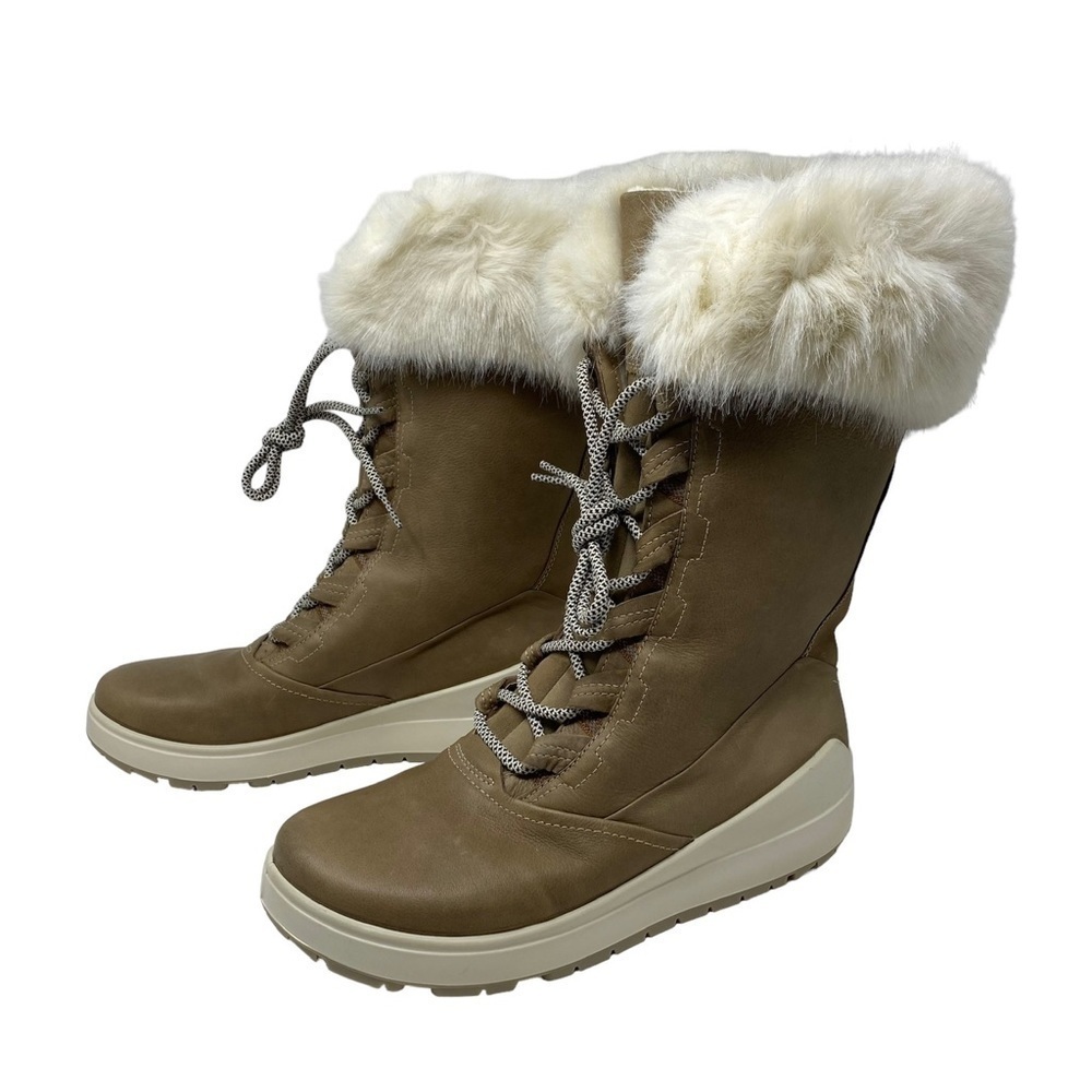 Ecco Noyce Tall Leather Faux Fur Lace Up Winter Boots - Picture 2 of 10